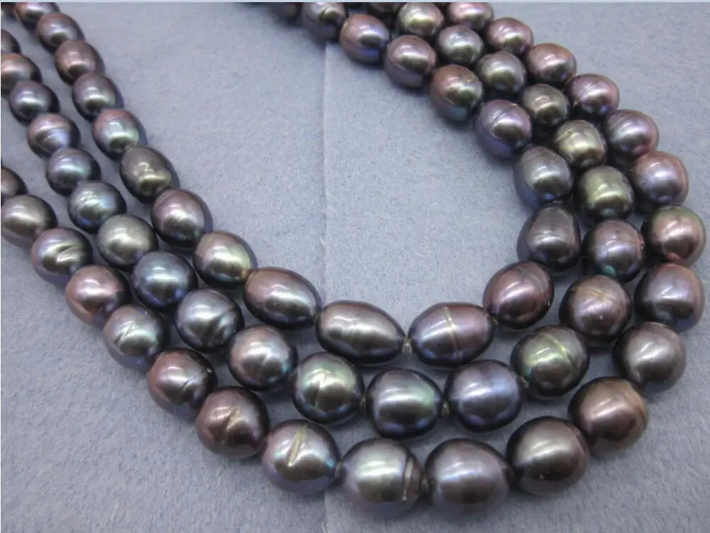 

FREE shipping Genuine 49''10-12mm baroque Natural tahitian black pearl necklace r a()