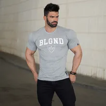 Mens summer t shirt workout Fitness Bodybuilding Shirts Slim fit Fashion Casual Male Short Sleeve Brand cotton Tees Tops clothes