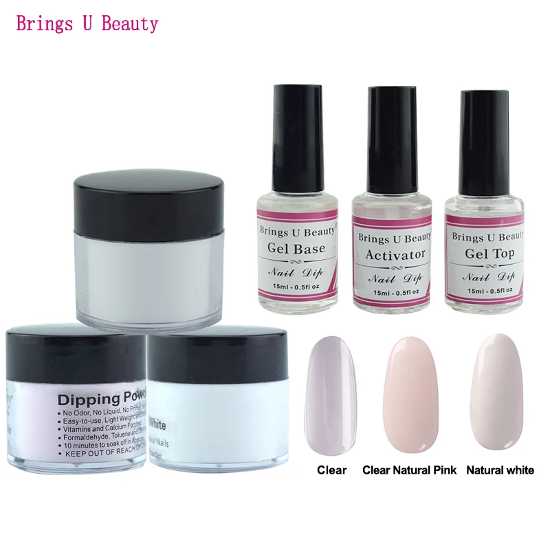 

Very Fine 6 in 1 French Manicure Dipping Powder Tool Kits Set 15ml Base Top Activator + 10g/Box Dip Powder Nails Natural Dry