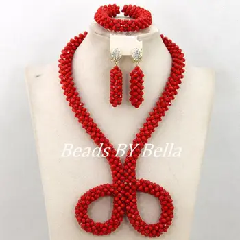 

Exclusive Red African Beads Wedding Party Jewelry Set Handmade Crystal Beads Bridal Fashion Jewelry Set New Free Shipping ABY517