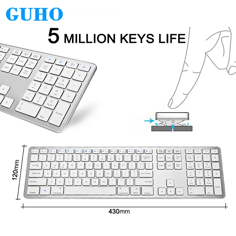 

GuHo Ultra Slim Bluetooth Wireless Keyboard 109 Keys for Apple iOS ipad Keyboard Android Windows Notebook Gaming Home Office