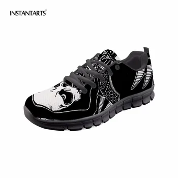 

INSTANTARTS Women Flats Shoes 3D Sugar Skull Punk Woman Casual Breathable Fashion Flats Lace Up Shoes Teenager Girl Flat Zapatos