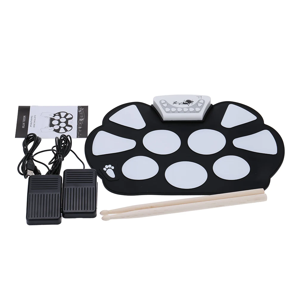 

Hot Sale Electronic Drum Set Roll up Drum Pad Kit Silicon Foldable with Drumstick High Quality Percussion Instrument