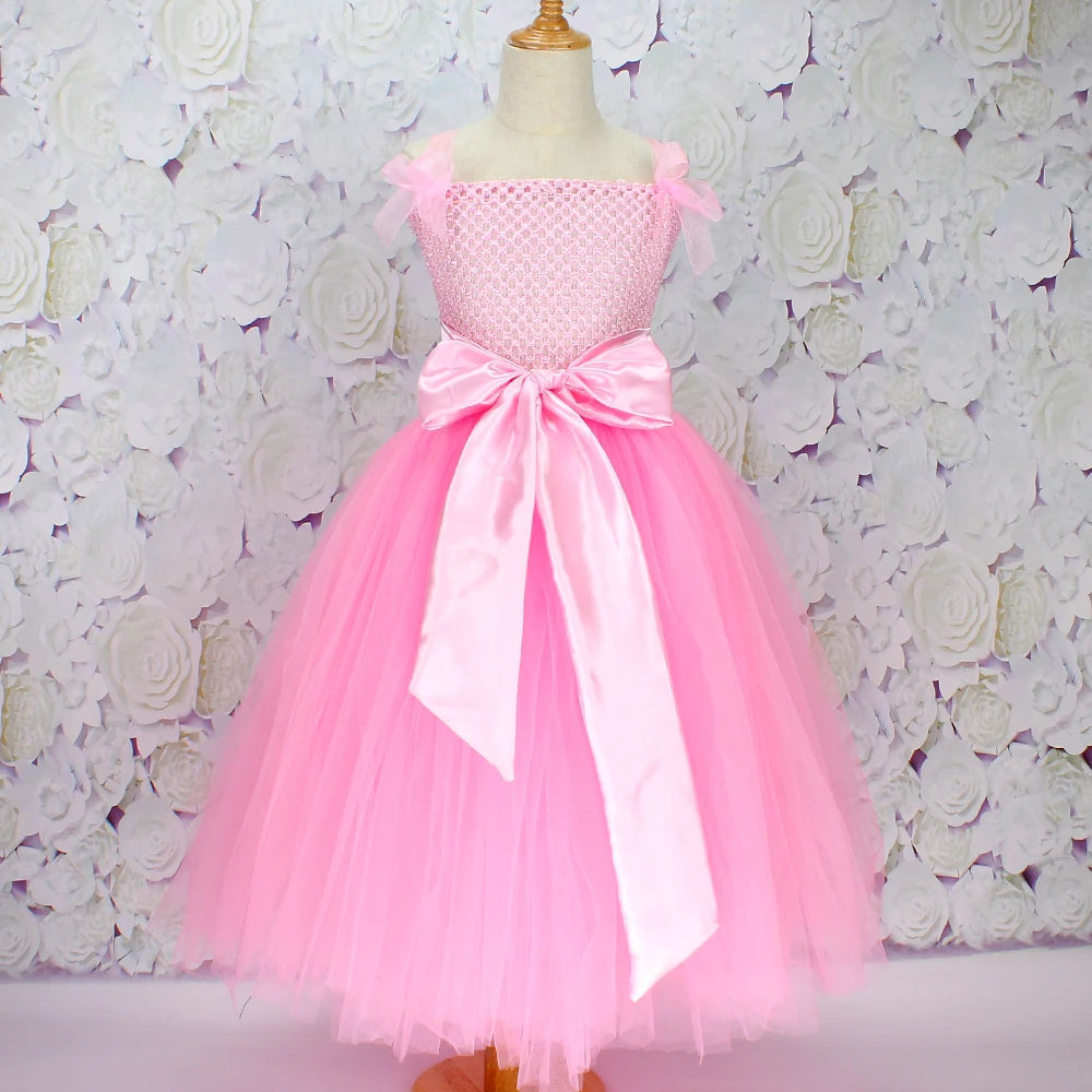 YEWUDIER Pink Tutu Dress Big Bow Baby Girl Birthday Party Princess Wedding Flower Girls Tulle Dresses Handmade With Lining | Детская