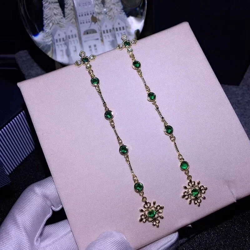 

XF Hot Copper Green Zircon Little Flower Stud Earring Women Wedding Water Drop Hollow Zircon 925 Silver Ear Pin Jewelry