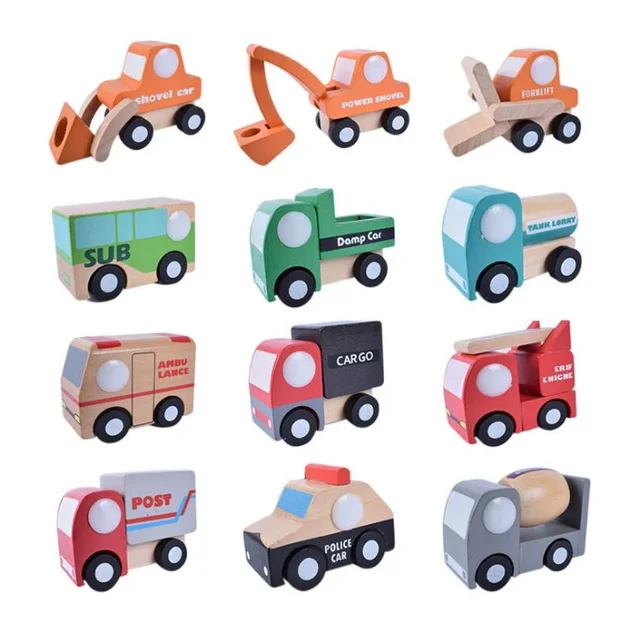 Wooden Toy Automotive Engineering Vehicle Model Sets For Baby Wooden Toy Automotive Engineering
