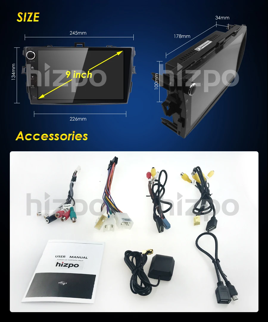 Cheap 9"2 din car radio Android 7.1 Car Multimedia player For Toyota corolla 2007 2008 2009 2010 2011 head unit 2GB in dash gps video 3