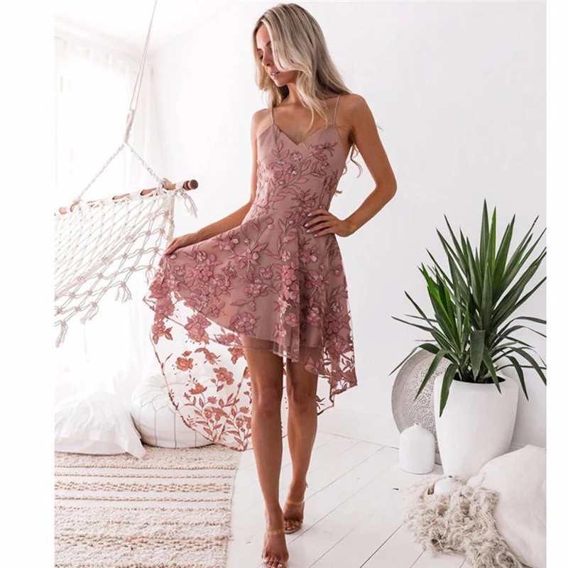 

New Summer Women Flower Lace Dress New Fashion Heigh Quality Mid-Calf Sleeveless Spaghetti Strap Party Dresses Elagent Bandage