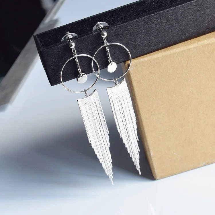 

High Quality Zircon Women Long Tassel Drop Earrings Big Circle Statement Dangle Earrings Hot Selling Women Bijoux