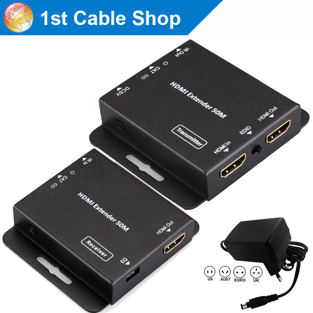 

2-port HDMI extender IR POE cat5/6 cable( HDMI ethernet extender+HDMI Loop) 1080P with power adapter up to 50M