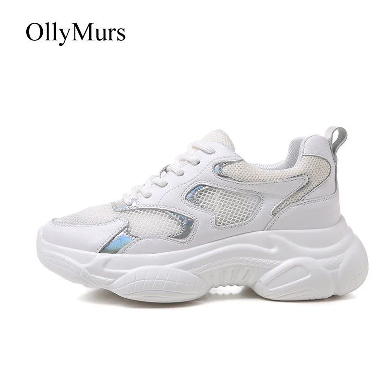 

Shoes Women Chunky Sneakers Genuine Leather Spring New zapatos de mujer Breathable chaussures femme Ladies Platform footware