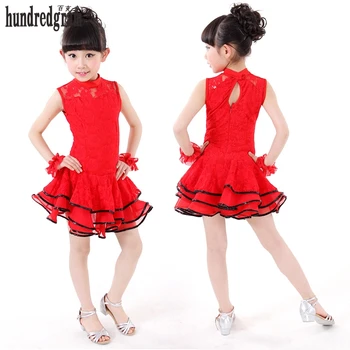 

High quality children's ballroom stage clothing girls Latin dance skirts Lotus Leaf Skirt Girls Tutu dress perfoming costumes