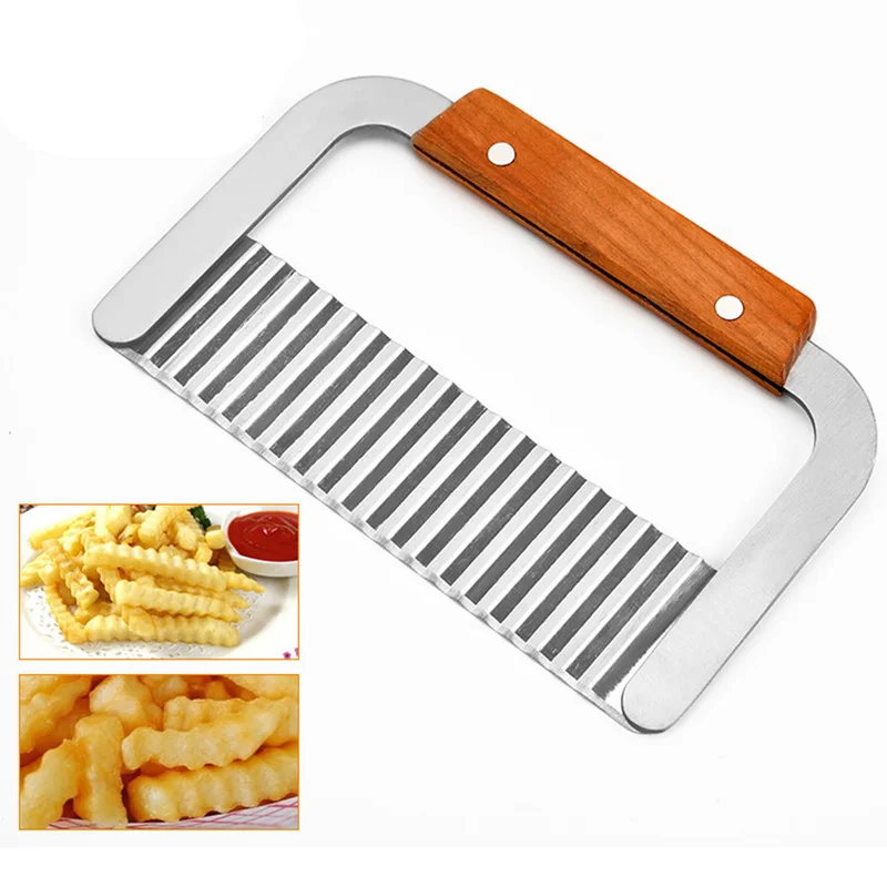 

Potato Wavy Crinkle Chopping Knife Vegetable French Fry Cutter Wooden Handle Steel Blade Slicer Kitchen Cutting Tools Gadgets