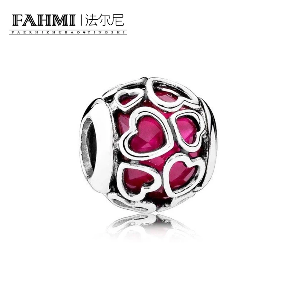 

FAHMI 100% 925 Sterling Silver 1:1 Authentic 792036NCC Cerise Encased in Love Charm Bracelet Original Women Jewelry