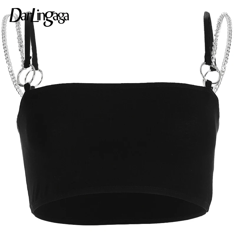 

Darlingaga cotton chain ring bralette crop top women streetwear fashion cami sexy top 2018 cropped camisole strap new haut femme