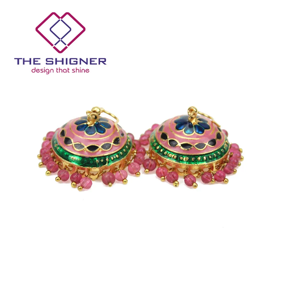 THE SHIGNER индийские традиционные Meenakari эмаль золотой тон Jhumka Jhumki серьги Болливуд стиль ювелирные изделия Висячие Серьги