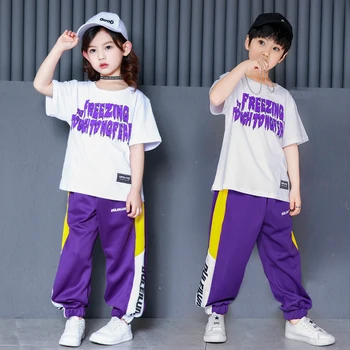 

New children street dance suit boys hip hop jazz dance girls white summer costumes costumes