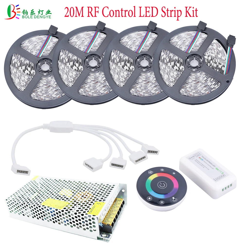 

20M LED Strip RGB 5050 2835 Waterproof Tape LED Diode 15M 10M RF RGB Controller Remote Dimmer DC12V Power Supply Transformer