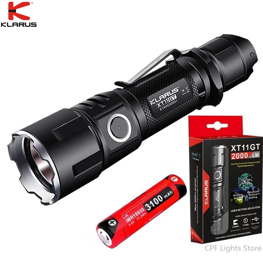 KLARUS XT11GT Tactical Flashlight CREE XHP35 HD E4 LED max 2000 lumen