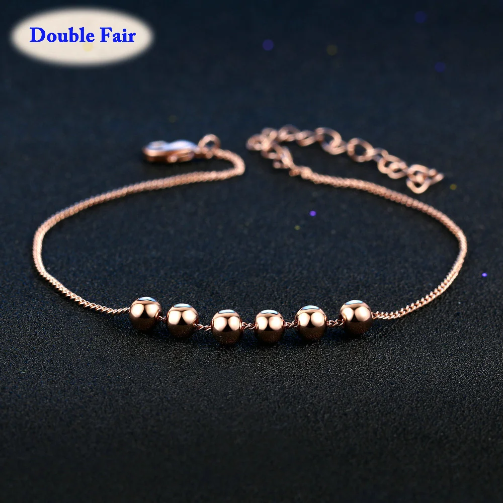 

Round Simple Beads Silver/Rose Gold Color Charm Bracelets Fashion Brand Jewelry For Women & Girls Chain DWH083