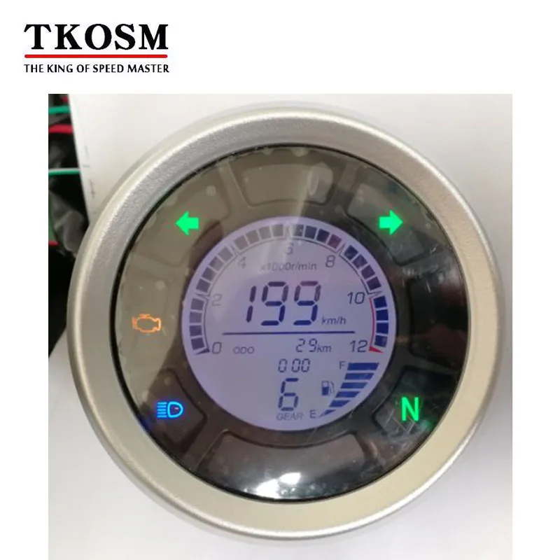 

TKOSM 12000rpm LCD Digital Motorcycle Instruments Odometer Speedometer Tachometer Adjustable MAX 199KM/H