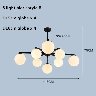 Скандинавское Стекло глобус светодиодная люстра E14 подвесная люстра освещение гостиная спальня блеск внутреннее освещение, люстры Lamparas - Цвет абажура: 8 light black B