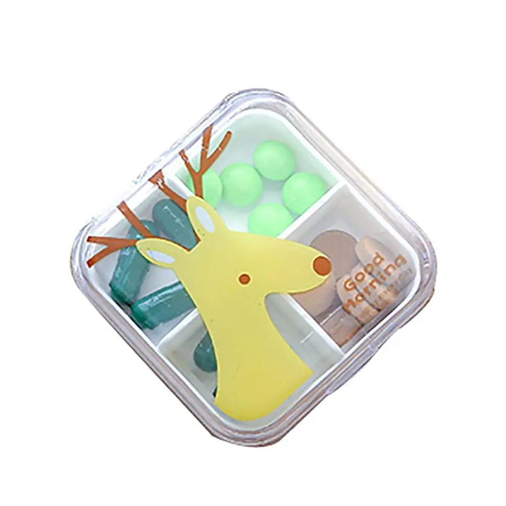 

1Pc Portable Cartoon Animal Plastic 4 Grids Pill Box False Eyelashes Storage Case