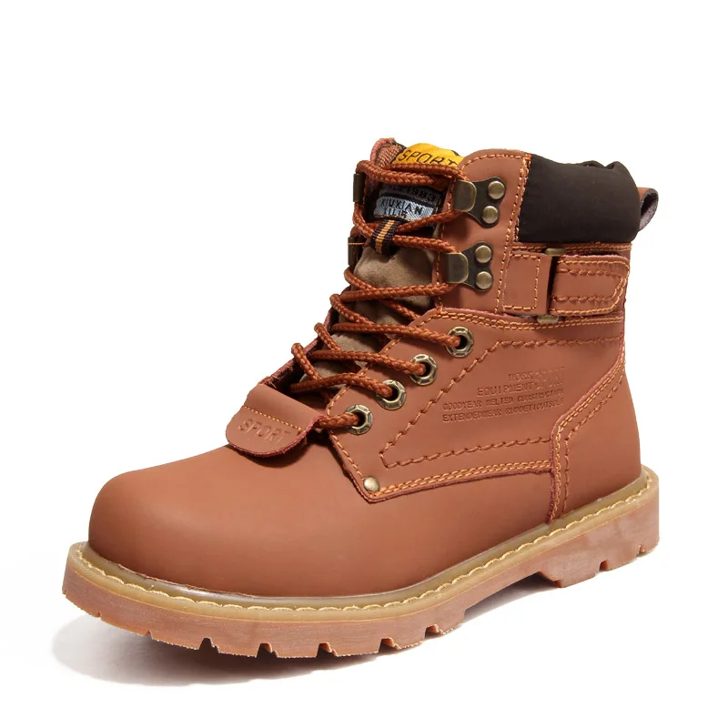 Мужские ботинки; высококачественные теплые зимние ботинки на меху; кожаная обувь для работы; модные зимние ботильоны; Мужская обувь; сезон осень; botas Hombre - Цвет: Light Brown