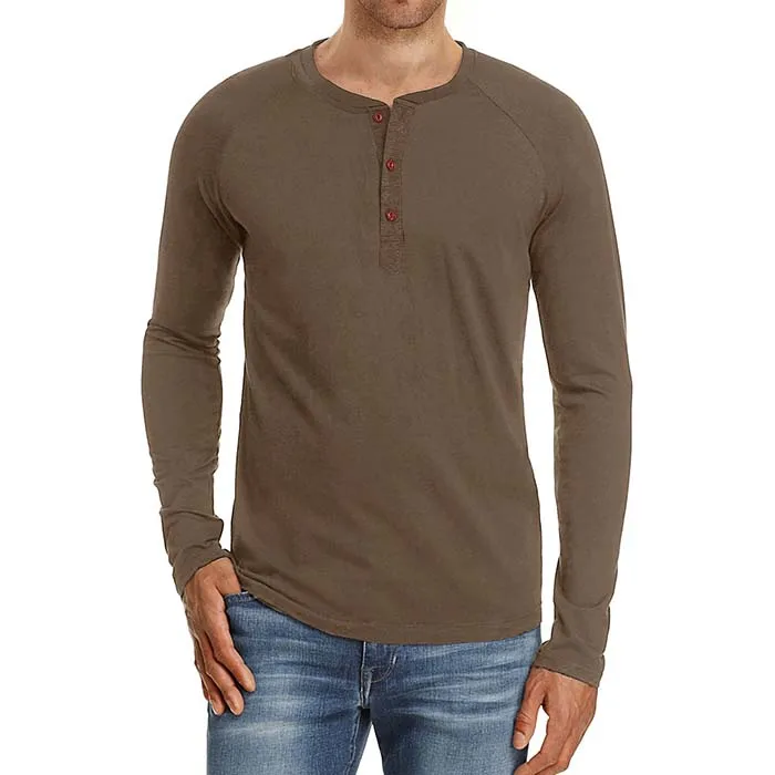Мужская Новая футболка с коротким рукавом для отдыха с длинным рукавом, однотонная стильная футболка с воротником Хенли, мужские топы, Высококачественная модная одежда - Цвет: brown