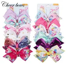 6 шт./карта 5,5 ''Jojo Siwa большие банты для волос с принтом единорога радужные ленты заколки для волос для девочек Детские аксессуары для волос из бутика