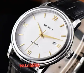 

40mm Goutent White dial date Leather strap Sapphire crystal Luminous miyota Mechanical Automatic Mens Watch