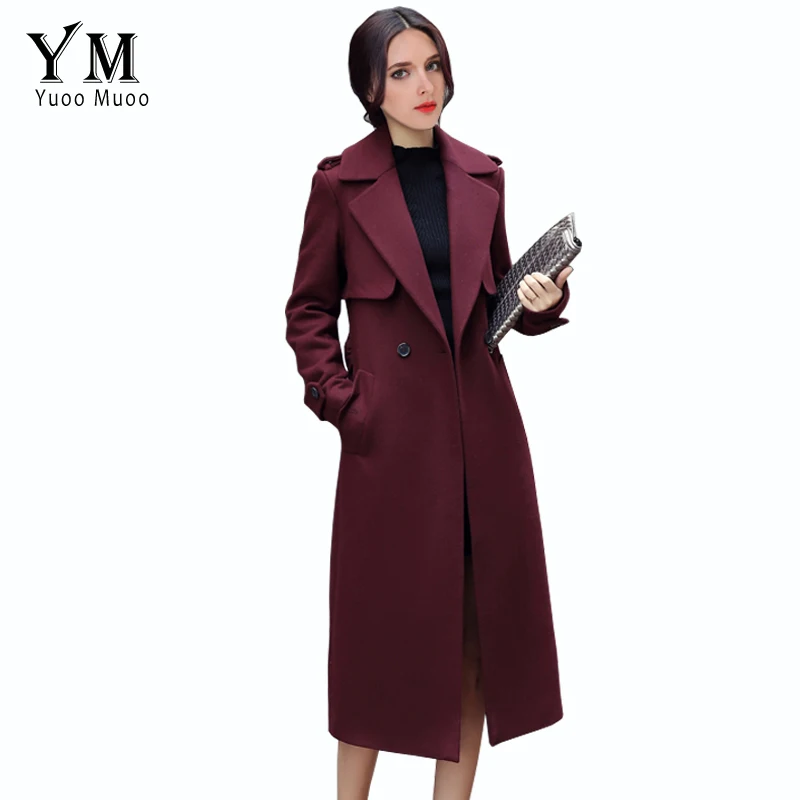 

YuooMuoo New Winter Coat Women Double-Breasted Wool Coat Elegant Long Coat with Belt Brand Women Thicken Warm Jacket