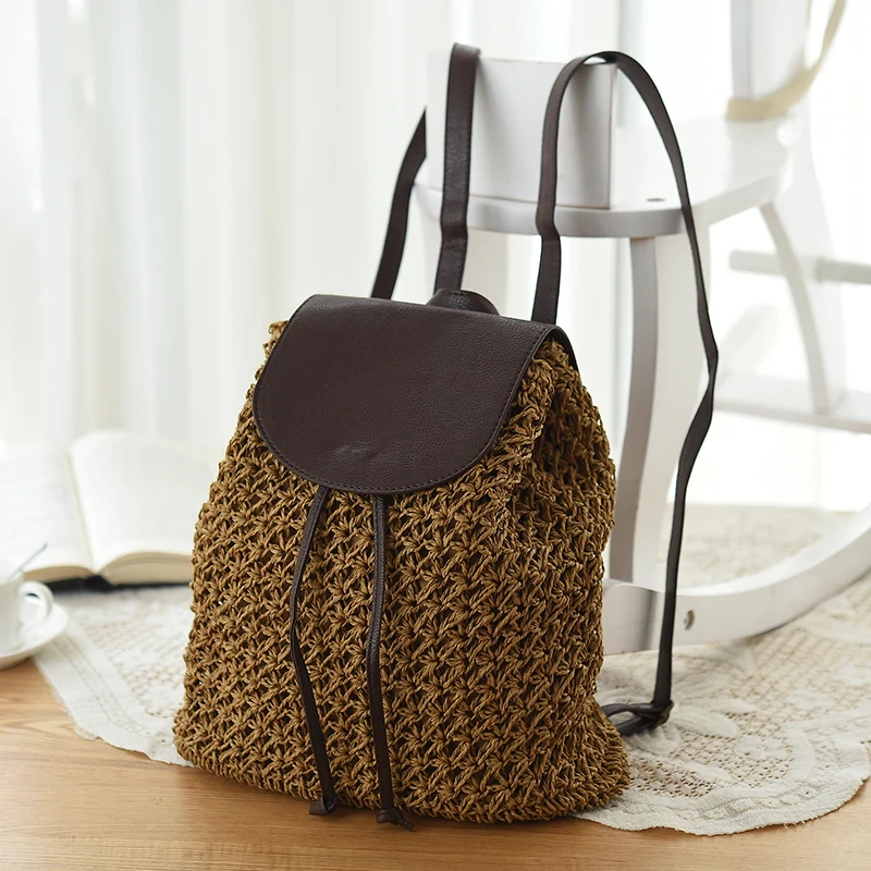 

2018 new fashion Summer paper Drawstring Bag Hollow Out School Bag Backpacks Beautiful Beach Bag Backpack for Travel Holiday