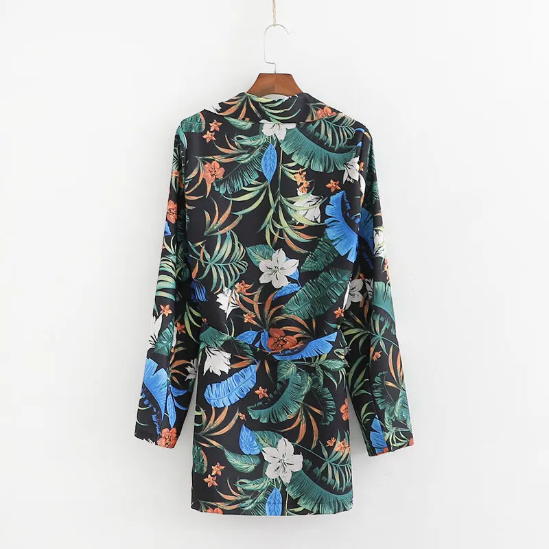 Vintage Floral Print Women's Jacket Suit Coat Sashes Long sleeve Office Blazers Women Thin Outerwear Female casaco feminine Tops