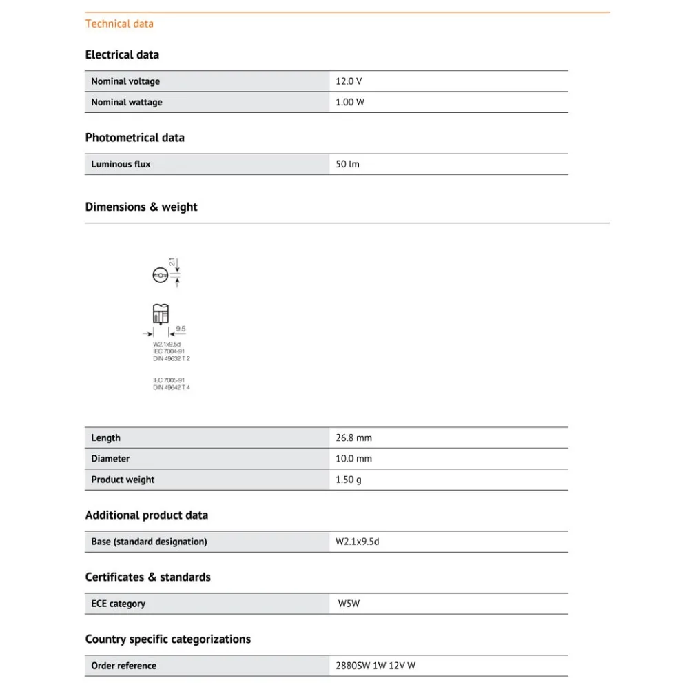 OSRAM СВЕТОДИОДНЫЙ riving Стандартный светодиодный W5W T10 2880SW Небесно-белый автомобильный сигнальный светильник, авто Реверсивные лампы, Модифицированная внутренняя лампа(двойная