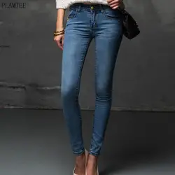 PLAMTEE стрейчевое большого размера 25-33 узкие брюки-карандаш женские 2017 повседневные джинсы Feminino с высокой талией тонкие женские джинсы