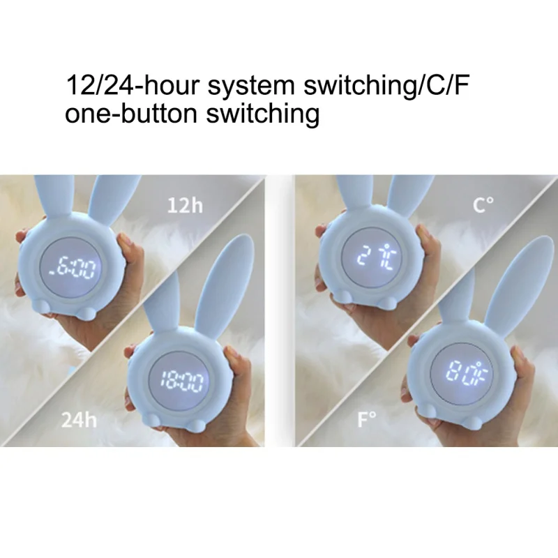 

Hot LED Sound Night Light Thermometer Rechargeable Table Wall Clocks Cute Rabbit Shape Digital Alarm Clock For Home Decoration