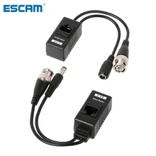 Escam 1 par bnc para rj45, transmissor de vídeo e áudio para câmera cctv