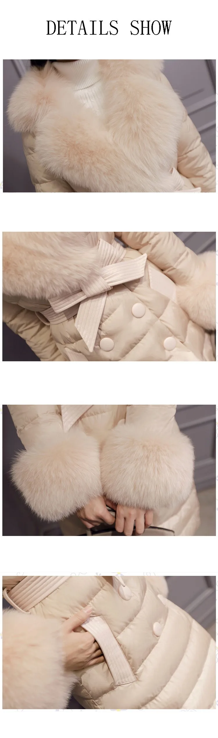 Горячая Распродажа, женская зимняя куртка с большим меховым воротником из искусственного лисьего меха, Женское пальто, Европейский стиль, 90% белый утиный пух, парка WUJ0735