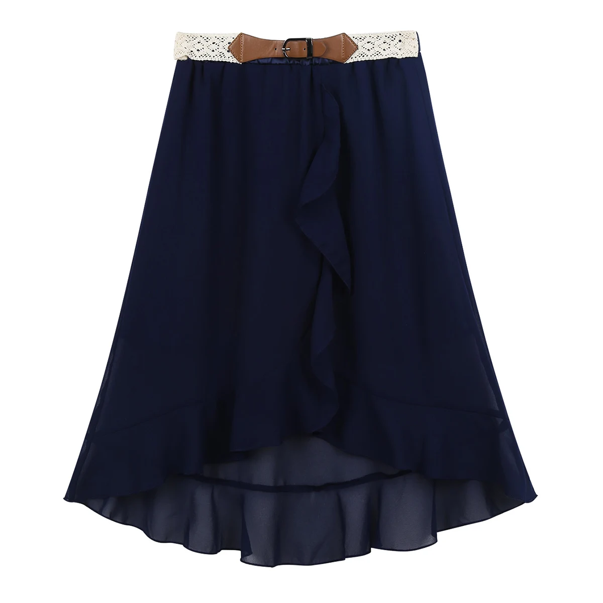 Летняя шифоновая юбка макси с рюшами спереди и асимметричным подолом с декоративным поясом для девочек, Повседневные Вечерние платья