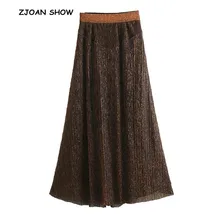 ZJOAN SHOW, новинка, Женская винтажная яркая плиссированная юбка средней длины, Ретро стиль, высокая талия, длина по щиколотку, Свинг, а-силуэт, Скейтер, Femme