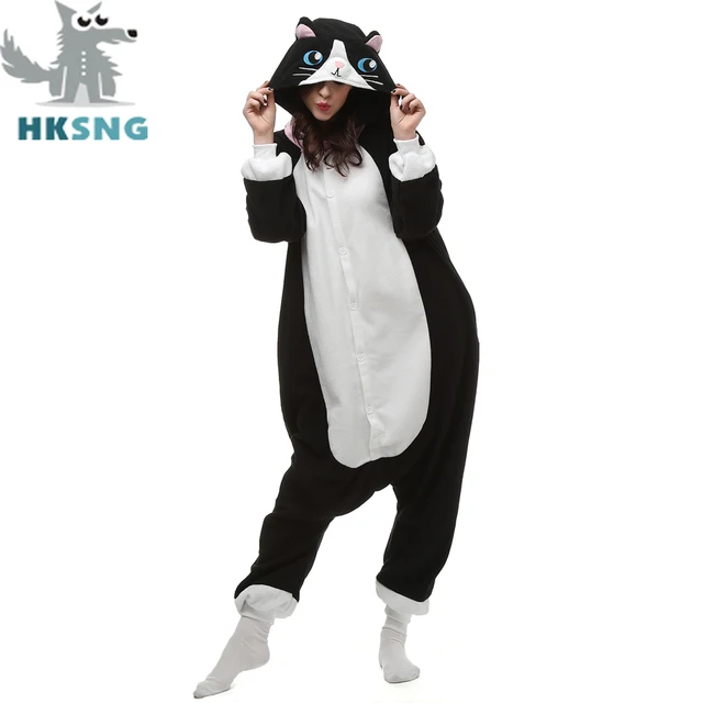 Hksng Nowy Zwierząt Dorosłych Czarny Kot Onesies Kigurumi Piżama