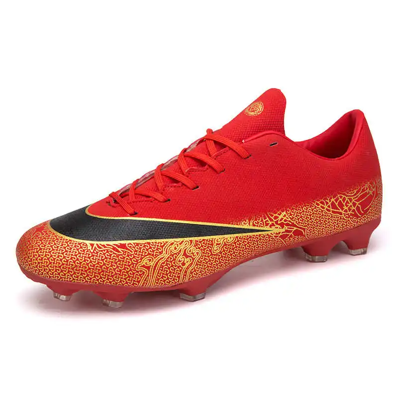 Ботильоны Высокая Топы футбольные бутсы Футбол сапоги длинные или короткие шипы Для Мужчин's Обувь для футбола кроссовки Turf футзал - Цвет: red