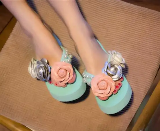 HAHAFLOWER/Новинка года; женская обувь; Вьетнамки с цветочным узором; пляжные сандалии; женские шлепанцы на платформе;