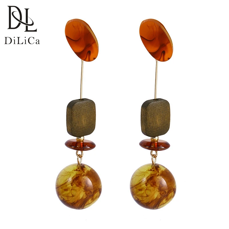 

DiLiCa Vintage Drop Earrings Fashion Women's Wood Dangle Earrings Geometric Statement Earrings Dangle Jewelry Long Earring