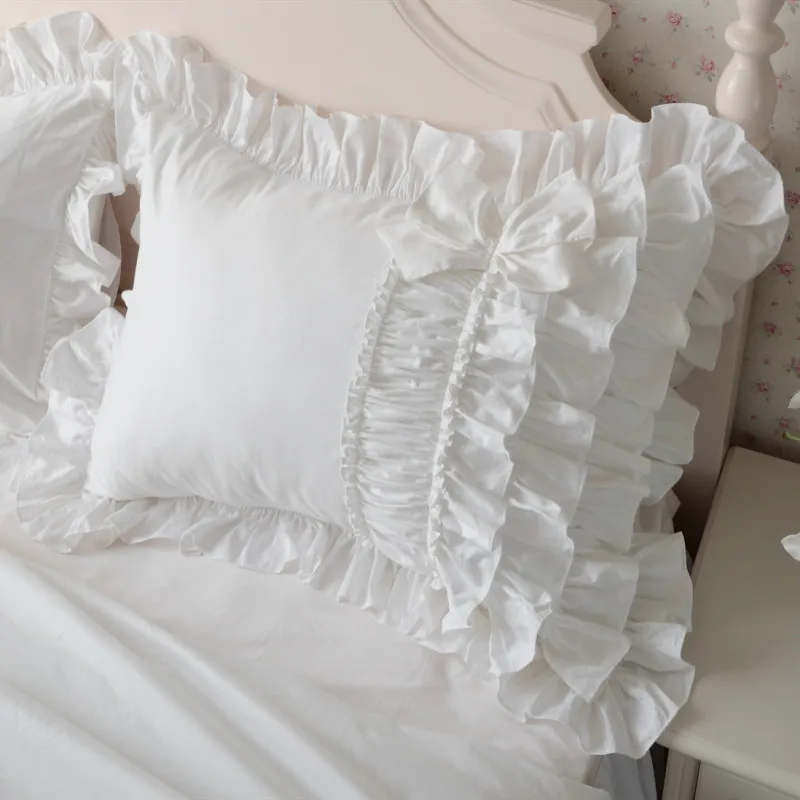 

Luxury cake layers ruffle pillowcase white Europe handmade wrinkle elegant pillow case pillow cover bownot design sweet princess
