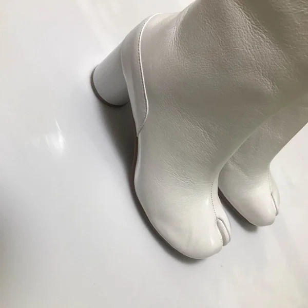 Picture as Botines 2019 Cuir Femme Pour De Verni Courtes Bottes Luxe Tabi Mujer Carré As Talon Picture Bottines En Pluie Noir Haut Épais Bout BSgBnr