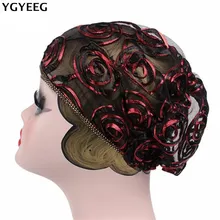 YGYEEG Шелковый Nightcap лоскутное стиль чистый колпак для сна женская вязаная шапка Для женщин Повседневное дышащая сетка розы головной убор