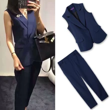 Tracksuits Promotion Blends Sleeveless Single Breasted V-neck 2018 New Women’s Suits Slim Suit Vest Nine Pants Two Women