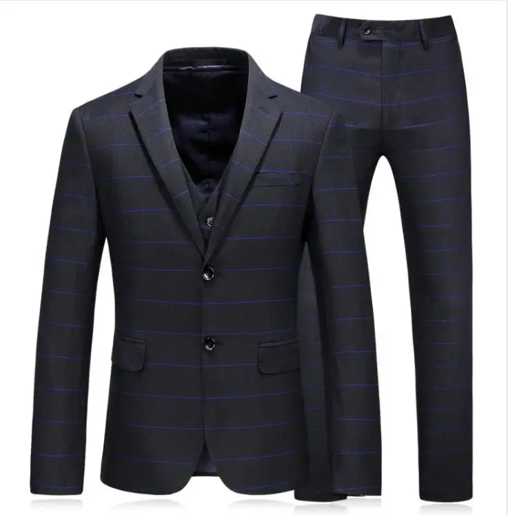 (Jacket+Vest+Pants) 2018 Mens fashion wedding Suits Slim Fit Coat Stripe Tuxedo Prom Suits men 3 pieces suit 2018